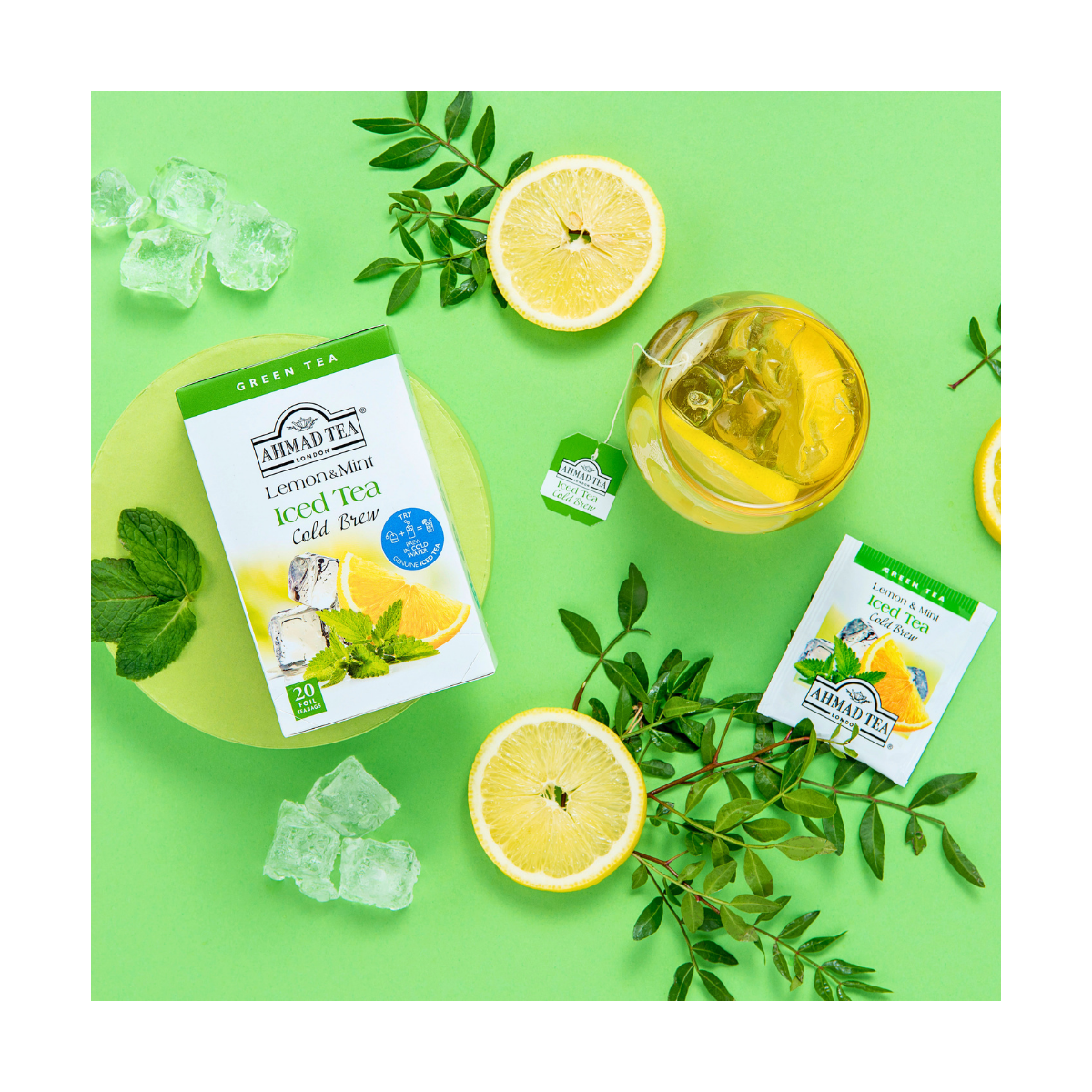 Lemon & Mint Green Cold Brew Iced Tea Bags | AHMAD TEA USA